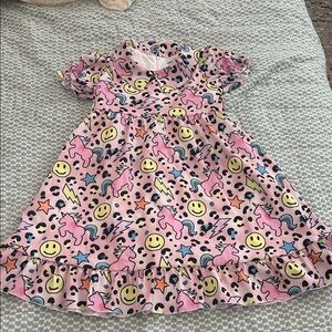 Lola + The Boys Pink Unicorn and Smiley Dress